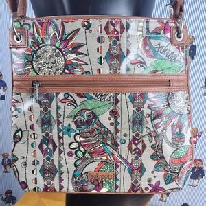 SakRoots shoulder crossbody adjustable strap zipper Owl print canvas purse bag